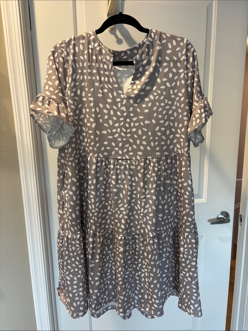 Taupe Polka Dot Tiered Shift Dress